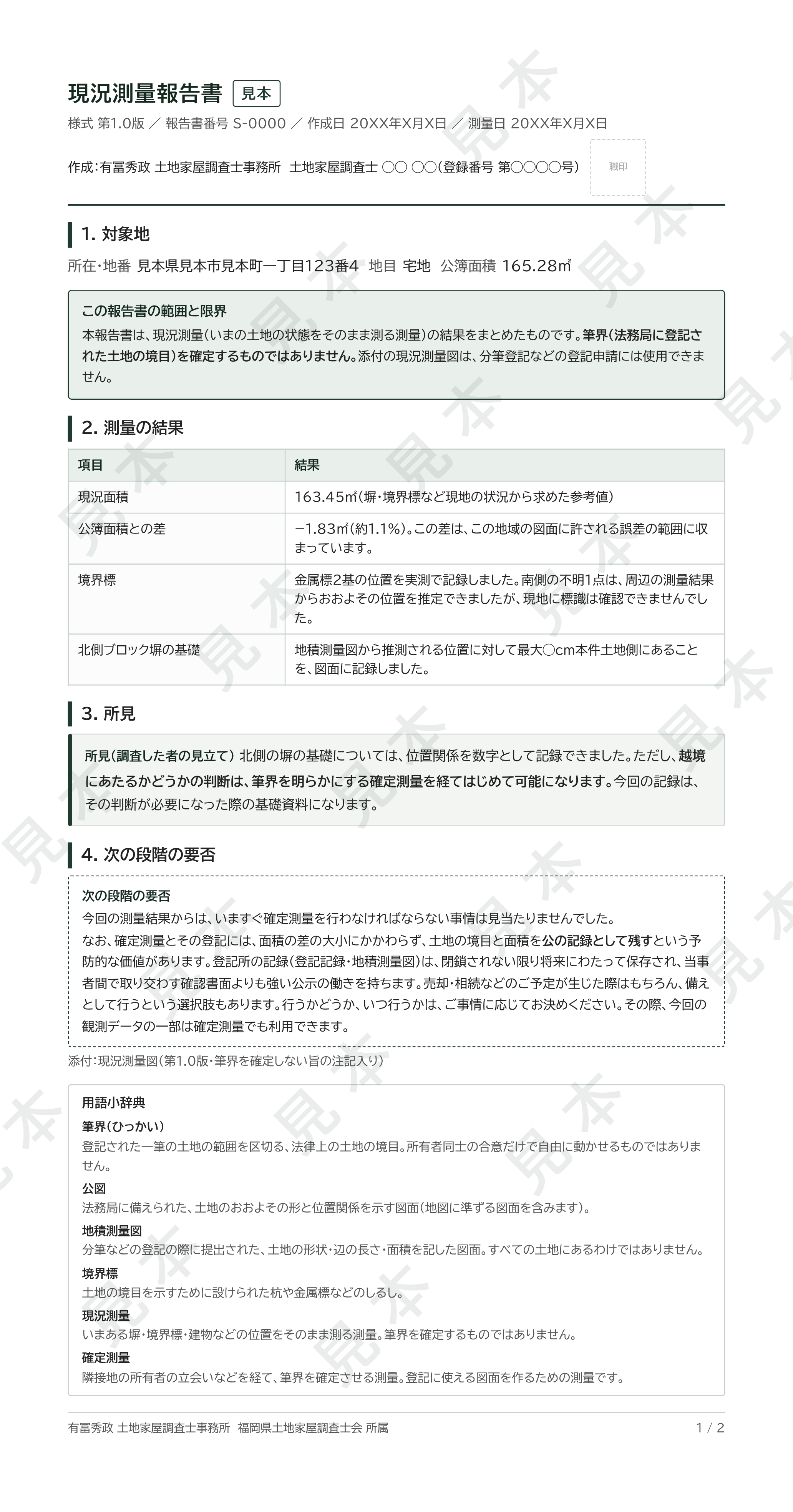 現況測量報告書の見本（架空データ）